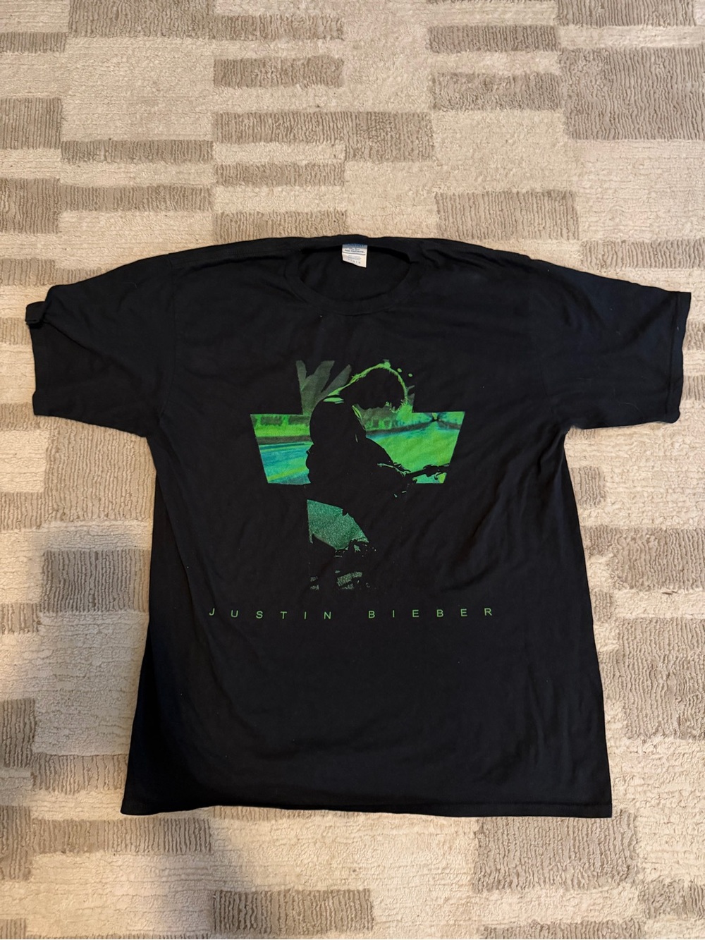 Justin Bieber Black Tee with Green Graphic Silhouette